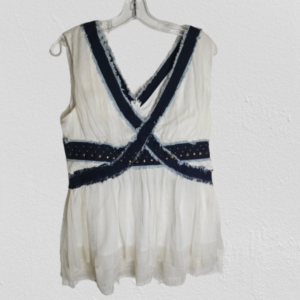 Randolph Duke V Neck Ivory Chiffon Blouse Size Large